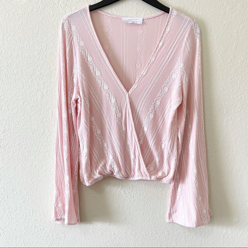 Pre-loved! American Threads Pink Bell Sleeve Top!